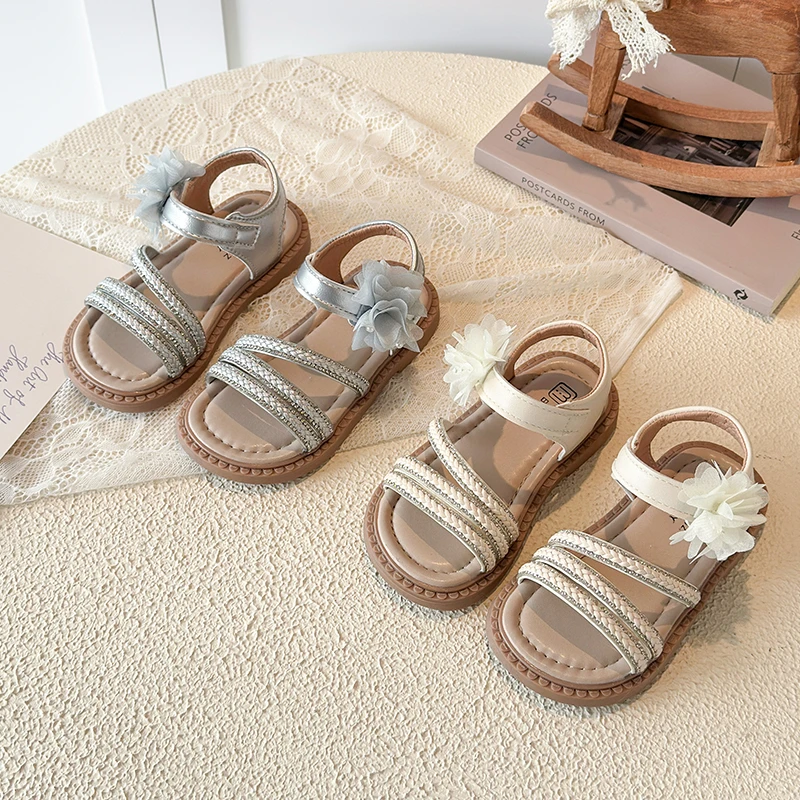 

Girls Flowers Princess Sandals Kids Flats Roman Sandals Soft Sole Non-slip Children Summer Dress Shoes Size 21-30