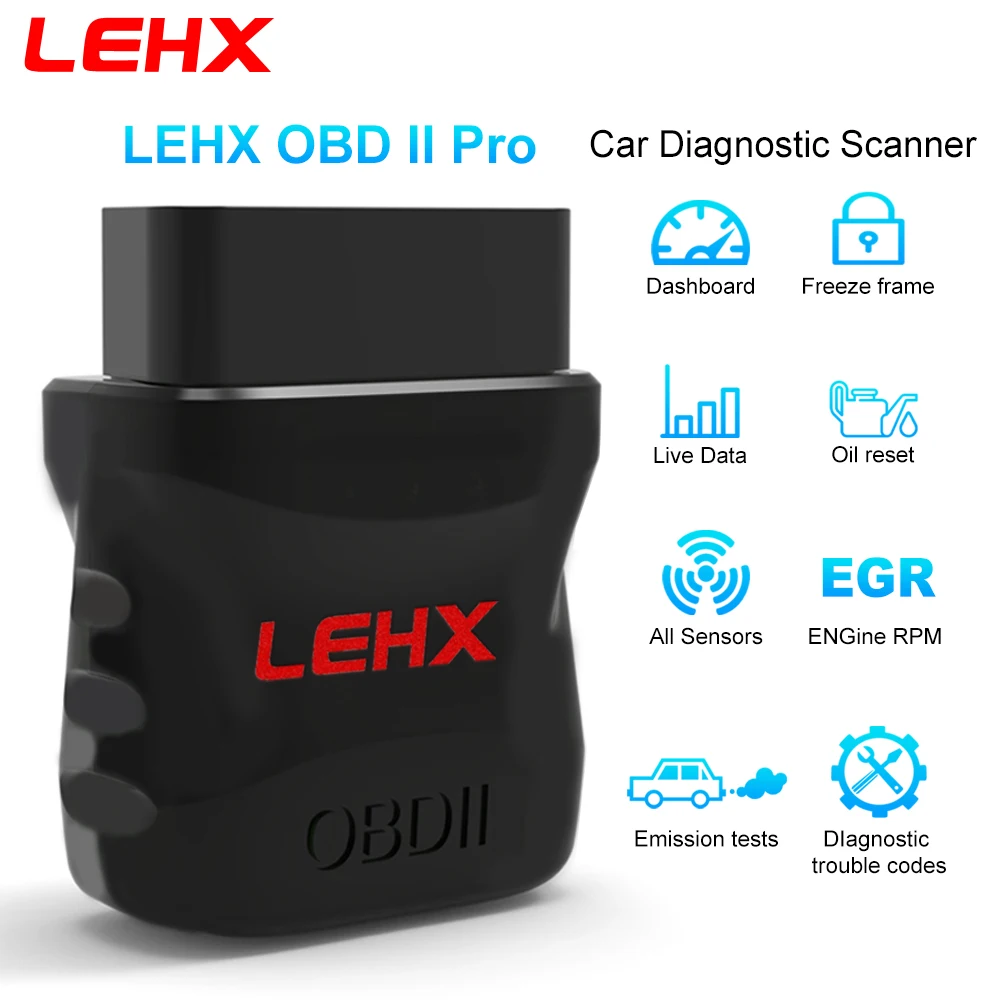 LEHX Car OBD2 Scanner Bluetooth 5.0 OBD 2 Pro Diagnostic Tool for Car Raido Apple IOS Android PC ELM 327 Scanner OBDII Reader