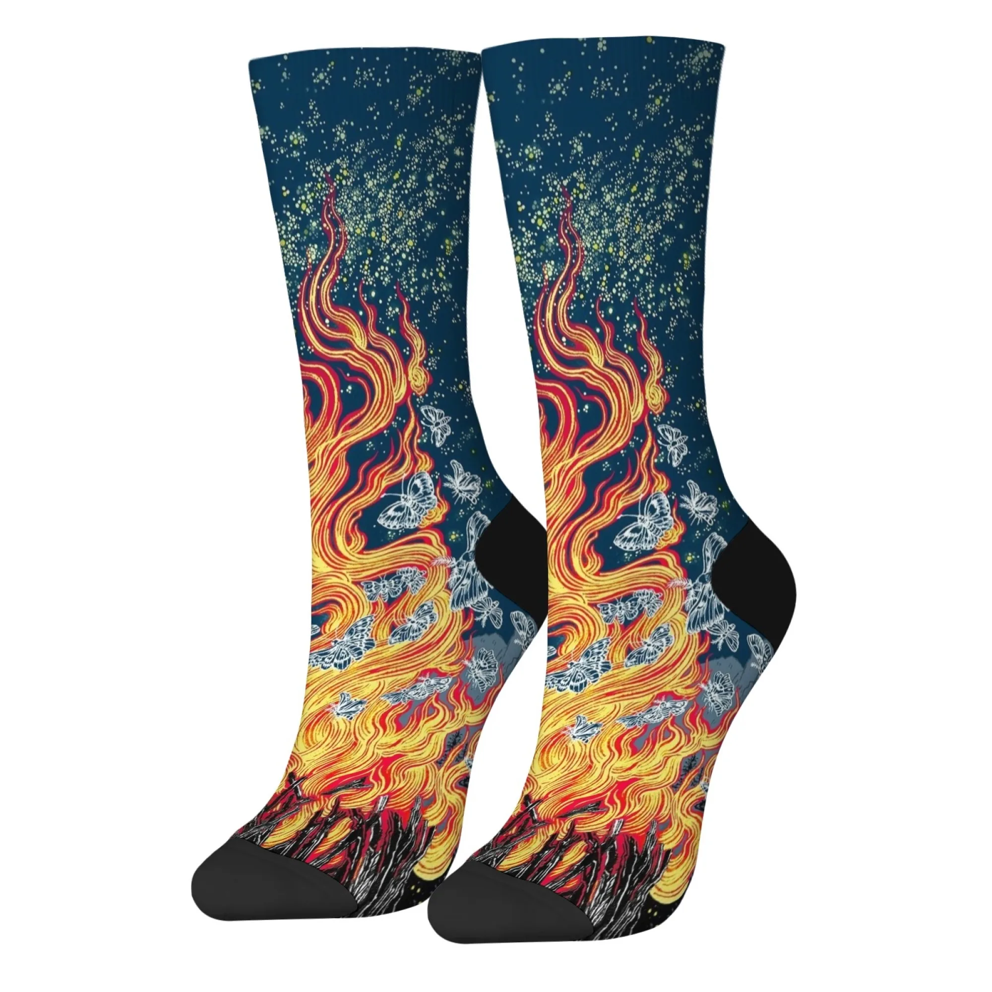 Фэнтезийные романтические носки с бабочкой в виде костра, темно-синие носки с принтом звездного неба и леса, подарок для романтических любителей искусства