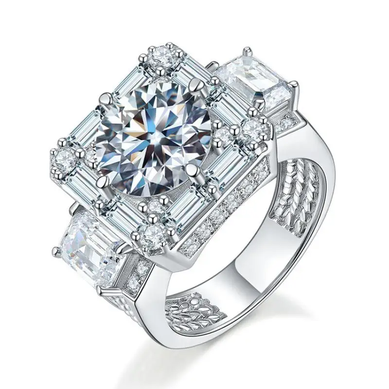 HOYON Moissanite bague de luxe T carré 18K or blanc couleur diamant Style bague pleine de 5 Carat agressif hommes bague fête