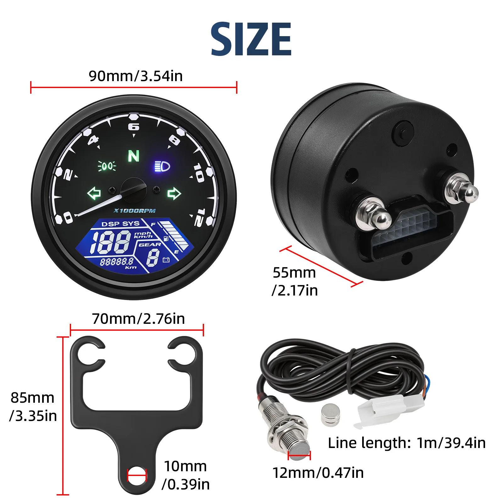 Motorcycle Speedometer Tachometer Fuel Meter Dashboard Gauges Dial Odometer LCD Digital Indicator 2 or 4 Cylinders