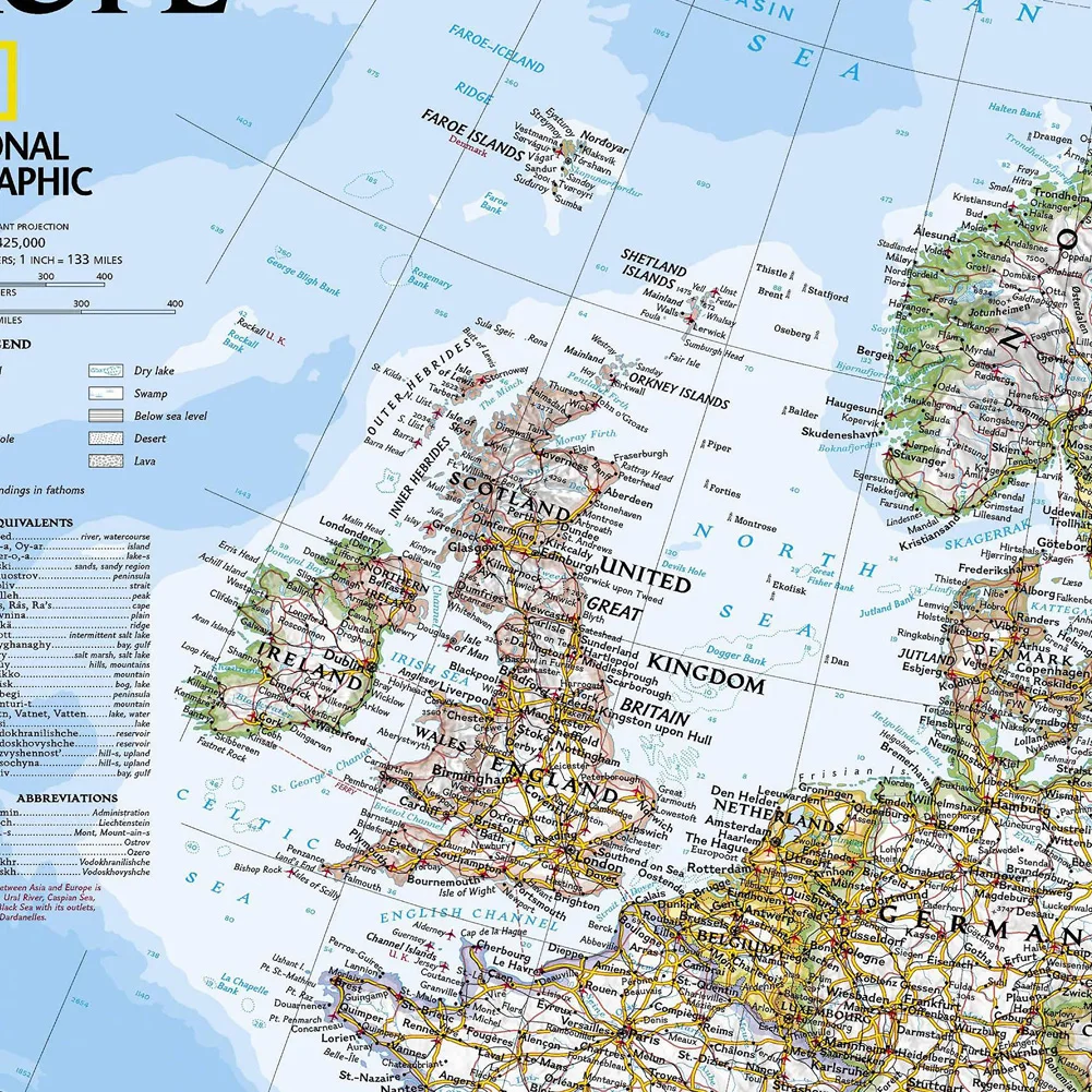 접이식 벽 포스터 유럽지도 영어 학교 용품 빈티지 장식 여행지도 Unframed Home Decor