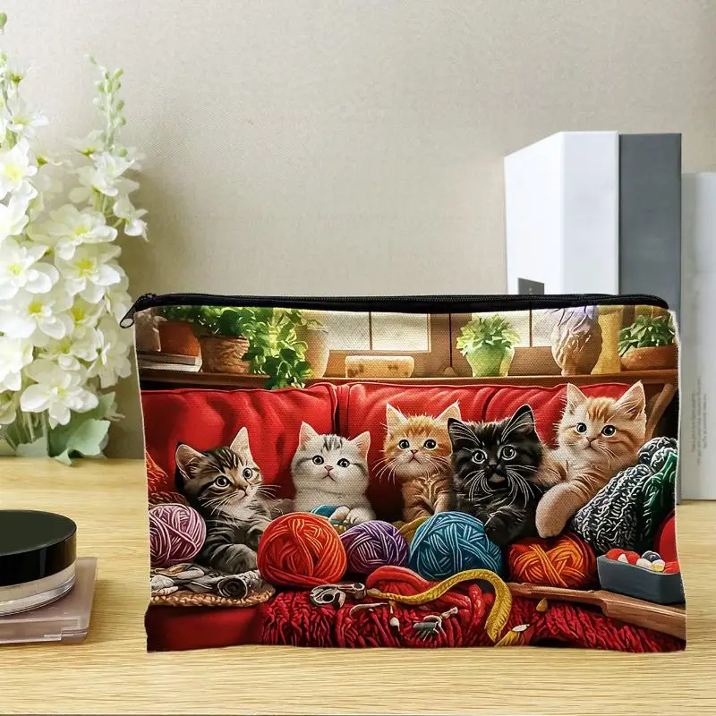 1 Stück Niedliche Multifunktionale Reißverschlusstasche, Süße Katzen-Kosmetiktasche für Frauen, Schmuckaufbewahrung, Kleine Reisetasche – Detail 1