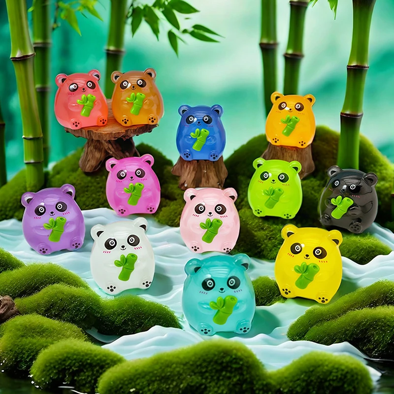 1/12Pcs Cartoon Luminous Pandas Micro Landscape Glowing Miniature Pandas Statue Potted Mini Fairy Garden Dollhouse Ornaments