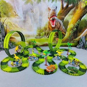 Climbing Magic Dinosaur Electric Car Track Railway Toy Car Folding Running track Flexible Flash Light Car Car High Quality for Children 10 Main Sales toy Dinosaur - №4