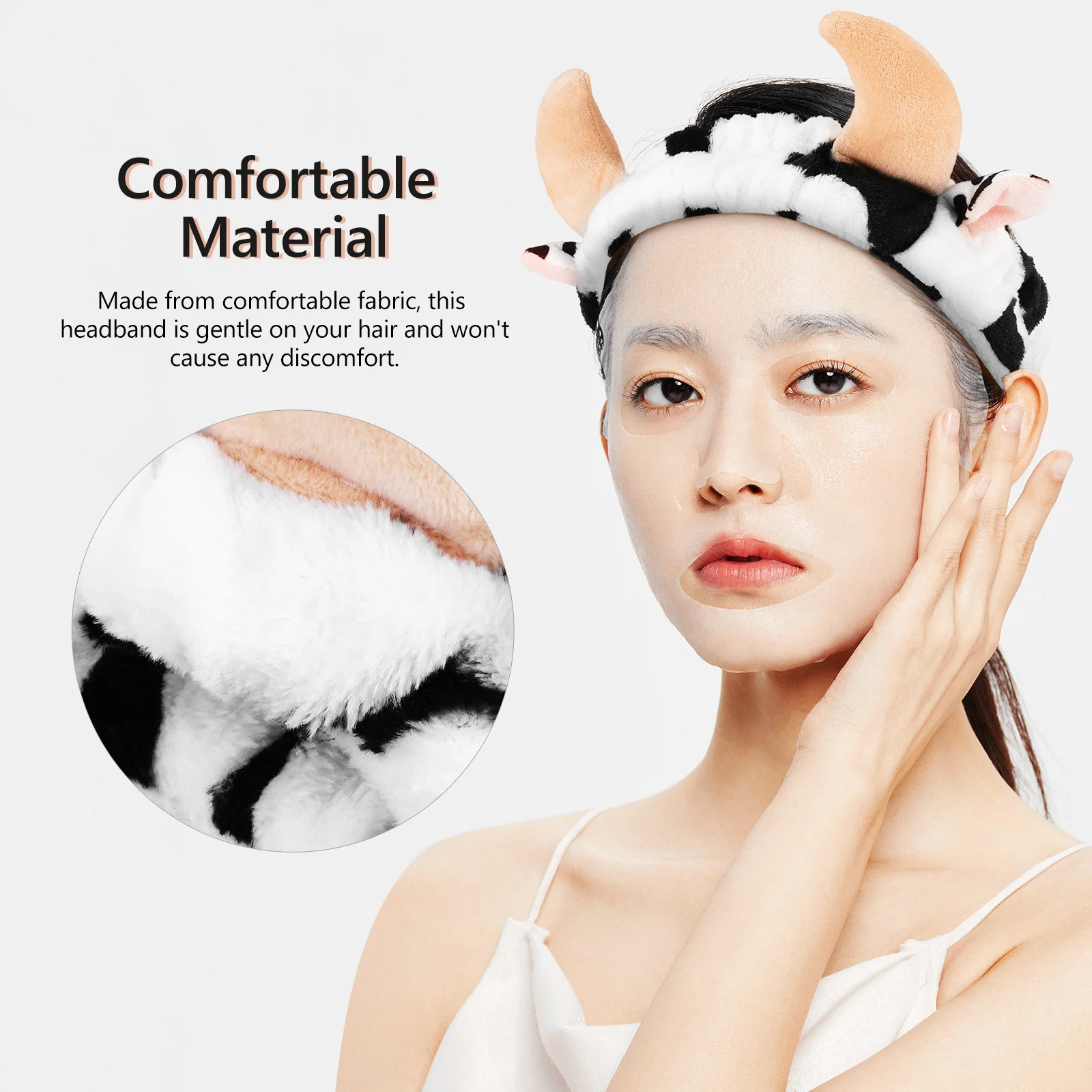 ที่คาดผมลายวัว 2 ชิ้น น่ารัก ลายการ์ตูน ยางยืด สำหรับสปา บำรุงผิวหน้า แต่งหน้า ล้างหน้า สำหรับผู้หญิง