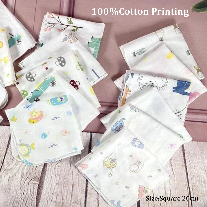 Cute printed cartoon cotton Handkerchiefs double layer gauze baby Handkerchief children face hand kids kitchen towels Gifts 3pcs