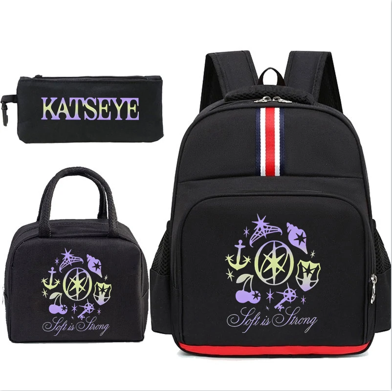 Katseye Beautiful Chao Print Backpack Students Daily Schoolbag 3pcs Set Fashion Children Backpack Girls Cute Bookbag Fans Gift
