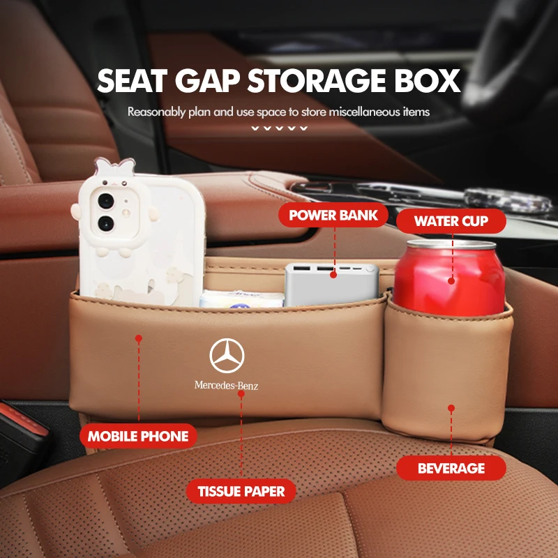 Car Seat Gap Storage Box Pocket Wallet Key Card Cup Phone Holder For Benz W202 W212 W126 W140 W168 W177 CLS GLE GLC GLS CLA