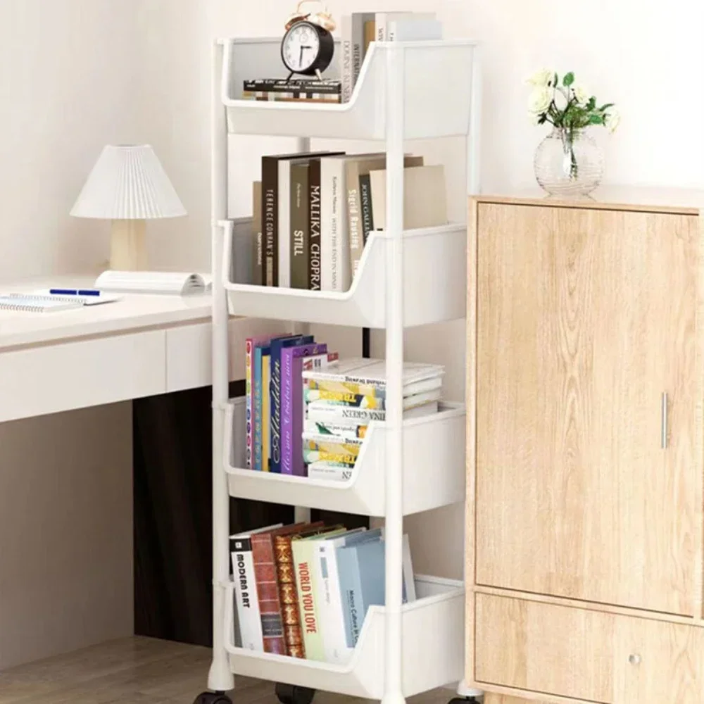 رف كتب بعجلات متحركة، رف تخزين ألعاب مجمع، رف تخزين كتب زاوية بسعة كبيرة، خزانة عرض بسيطة متعددة الطبقات