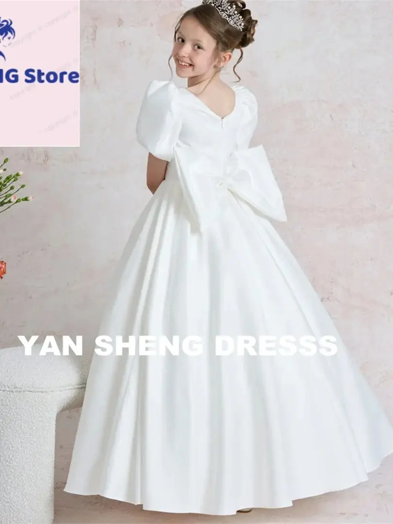 تخصيص الكلاسيكية أسلوب بسيط قصيرة الأكمام س الرقبة طويلة فستان التواصل الأول الطابق طول الطية ألف خط زهرة فتاة ثوب