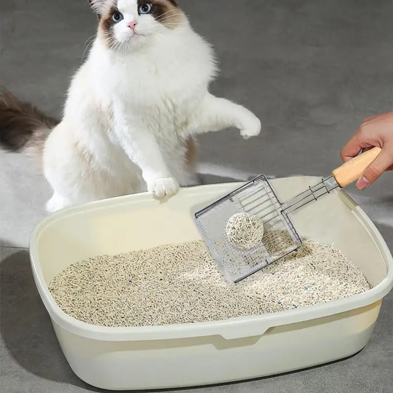 Pala per lettiera per gatti in metallo antiaderente a maglia fine Scooper per gattini con testa piatta ergonomica portatile push-pull design forniture per gatti