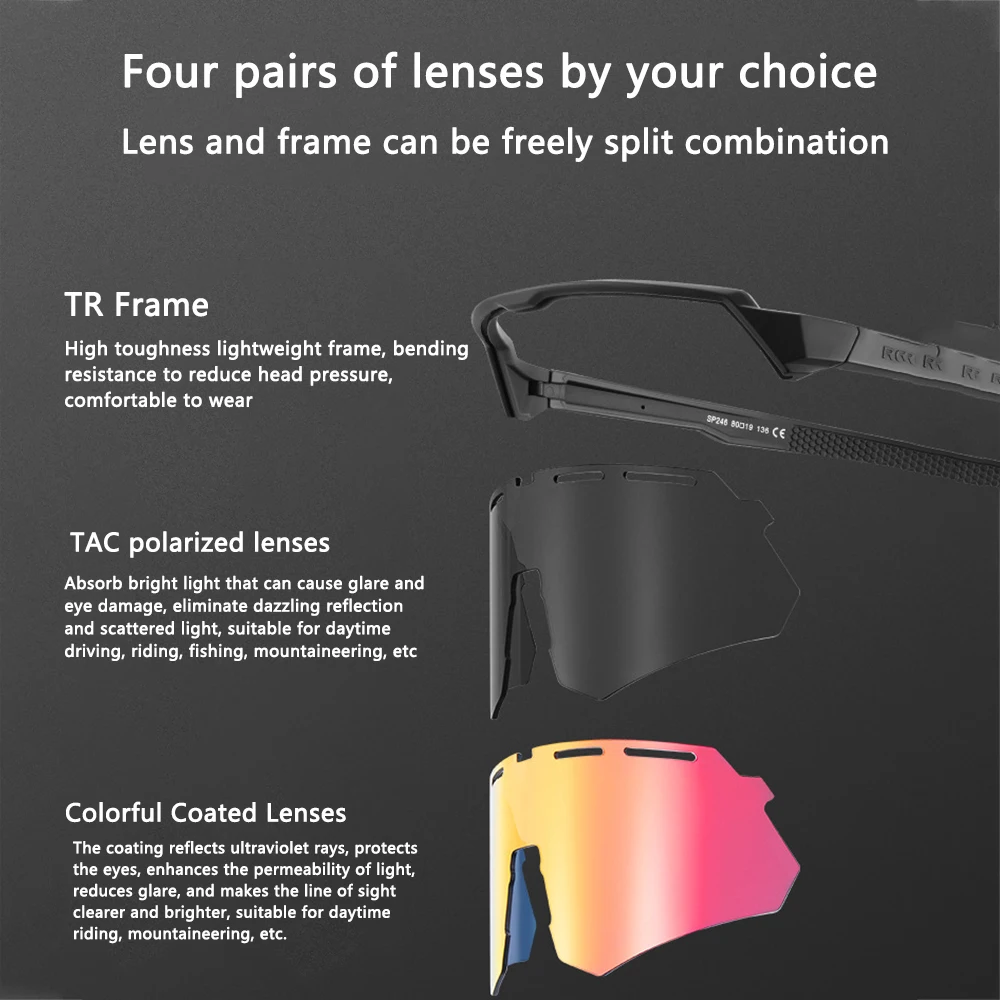 ROCKBROS Polarisierte Fahrradbrille UV400-Schutz Sportbrille mit Wechselgläsern für Laufen, Pickleball, Baseball – Detail 16