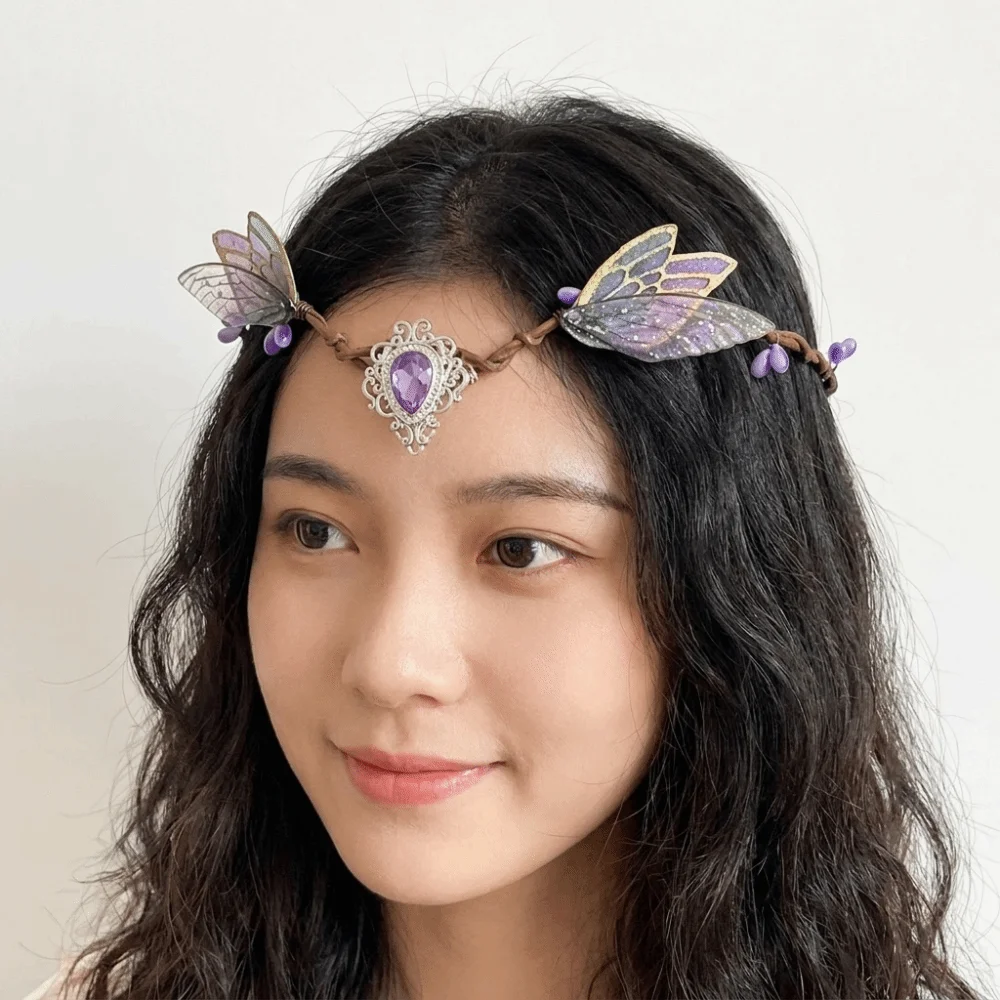Fairy Flower Vine Elven Crown Diadem Fantasy Elf Tiara Rhinestone Decorated Head Band Fairy Headpiece Costume Accessories