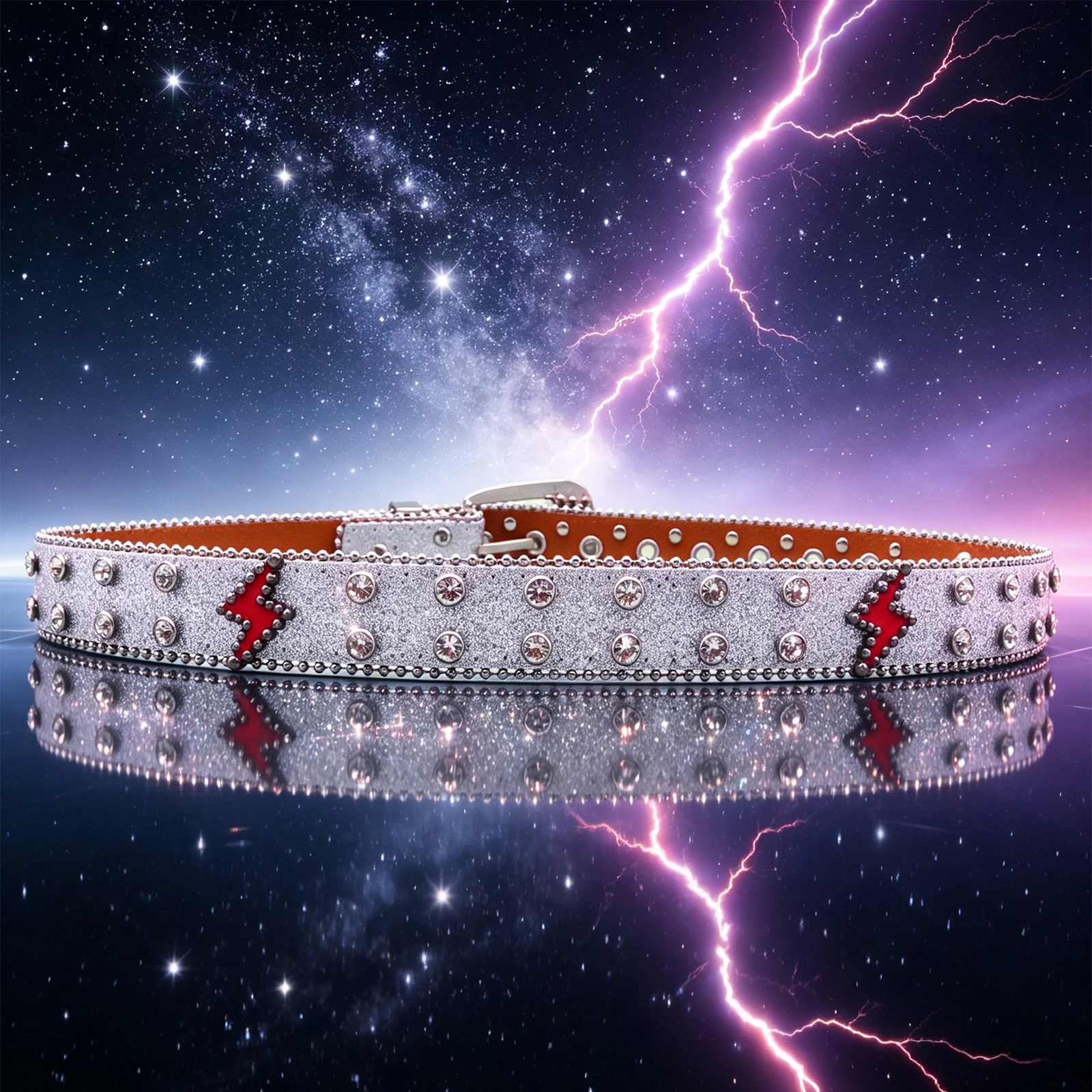 Unisex Lightning Bolt Crystal Rhinestone Belt Y2K Street Style Rivet Studded PU Leather Waistband Party Stage Decor Belt