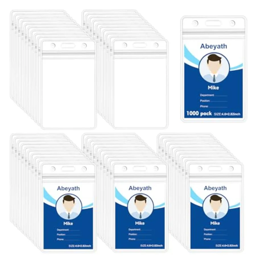 

1000 Pack Extra Thick ID Card Name Badge Holder Heavy Duty Waterproof Clear Plastic PVC Vertical Sleeve Pocket Resealable