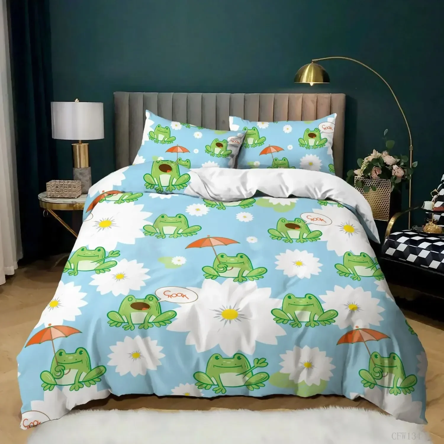 

Lovely Frog Funny Tropical Amphibian Comfortable Duvet Quilt Cover Pillowcase Bedding Set Children Bedroom Decoration Home
