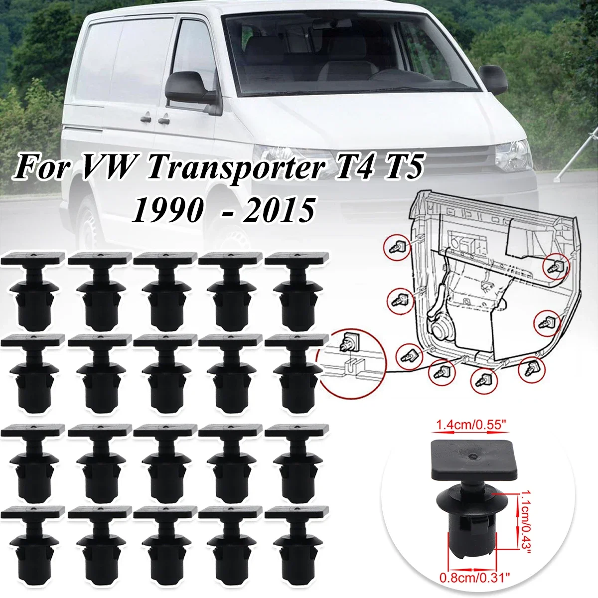 For VW Transporter T4 T5 1990 1991 1992 1996 - 2015 Car Door Panel Card Clip Roof Repair Headliner Fixing Retainer Lining Rivet