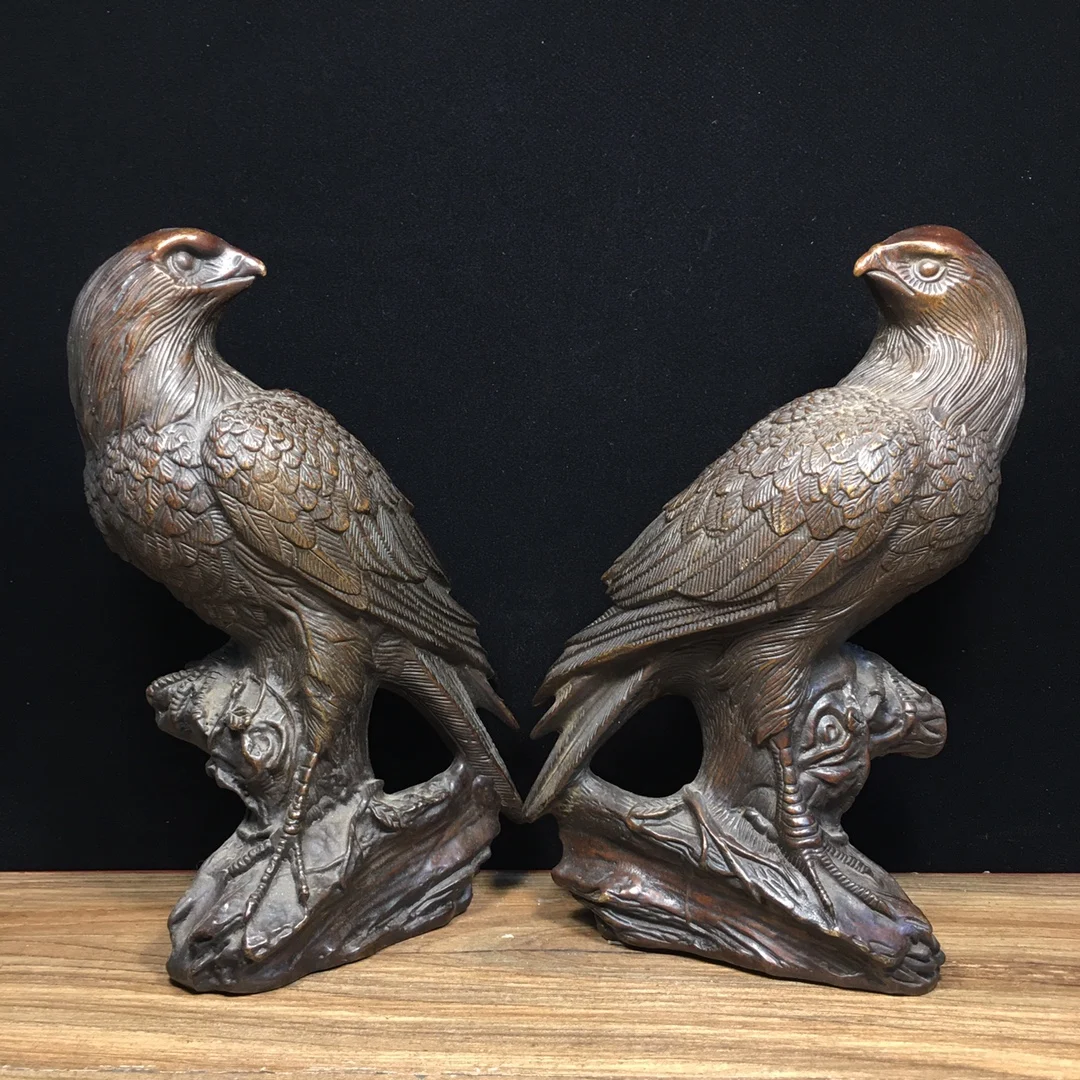 Pure copper grand display eagle pair of ornaments Length 14cm, width 8.5cm, height 23cm, weight 2940 grams