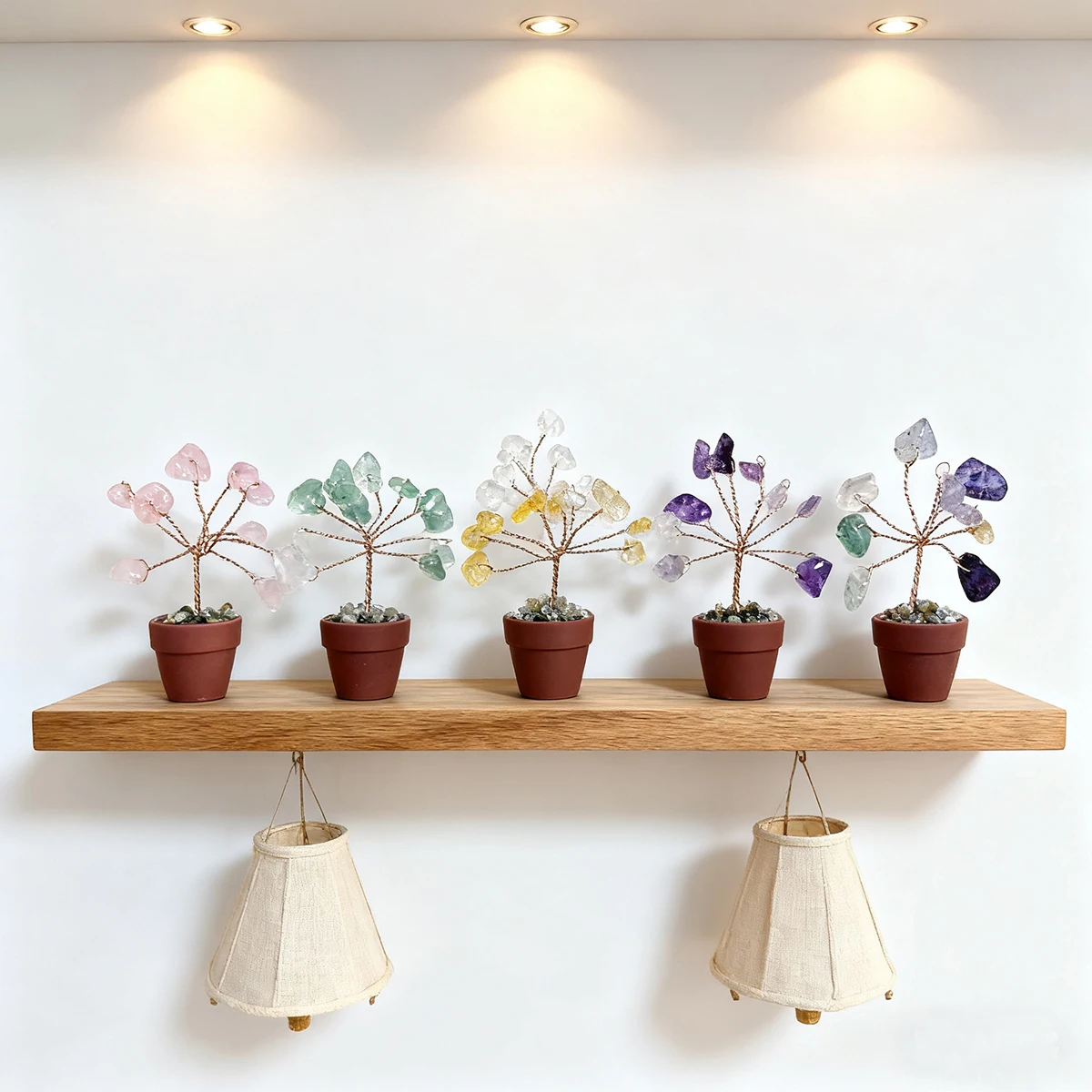 

50mm Crystal Money Tree Natural Stones Citrine Amethyst Quartz Healing Gemstones Potted Plant Style Feng Shui Home Decor