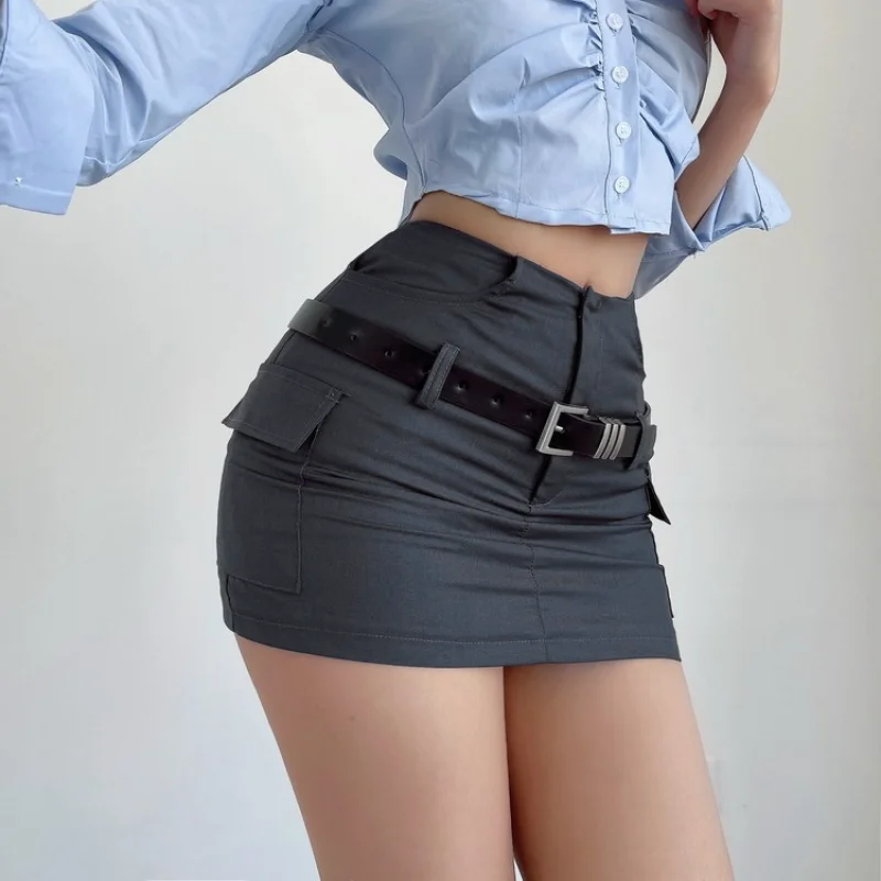 Black Mini Skirt Women Summer High Waist Slim Wrap Hip Belt A Line Skirt Shorts Elegant Korean Fashion Simple Casual Y2K