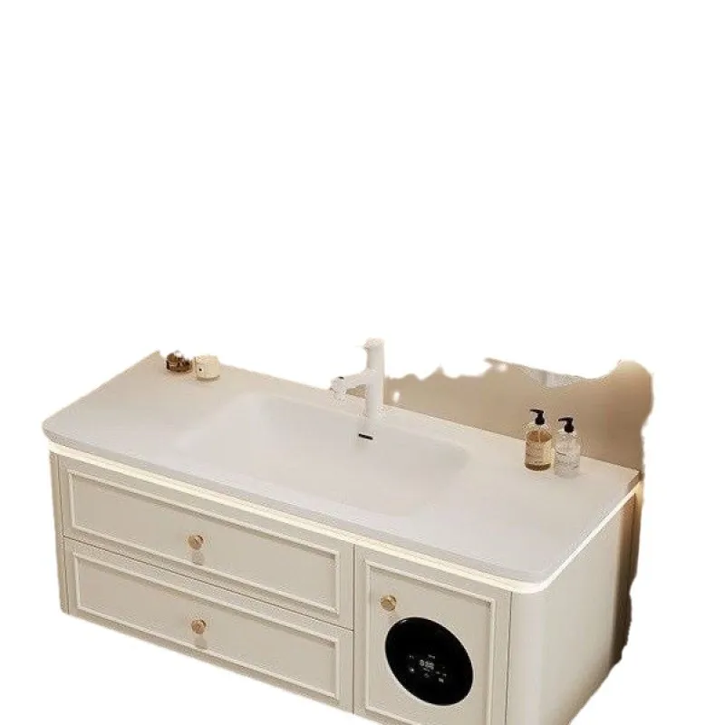Armário de banheiro máquina de lavar mão lavatório mesa de lavagem corian bacia integrada vermelho creme vento