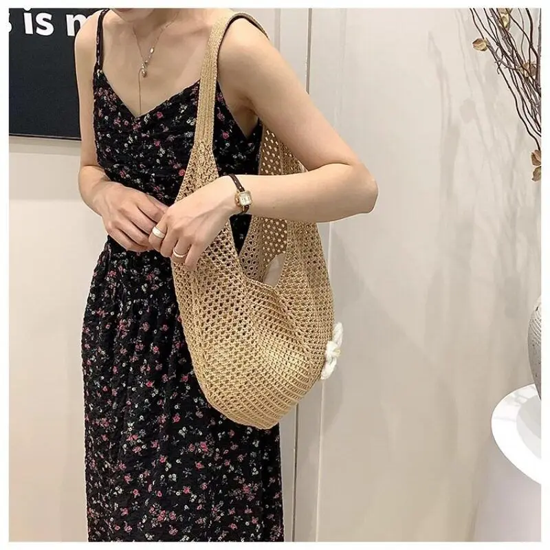 

Летняя пляжная тканая сумка-тоут, большая сумка-тоут Capaci, свободная повседневная сумка Vaion на прибрежной хлопковой подкладке, мягкая американская ретро-сумка