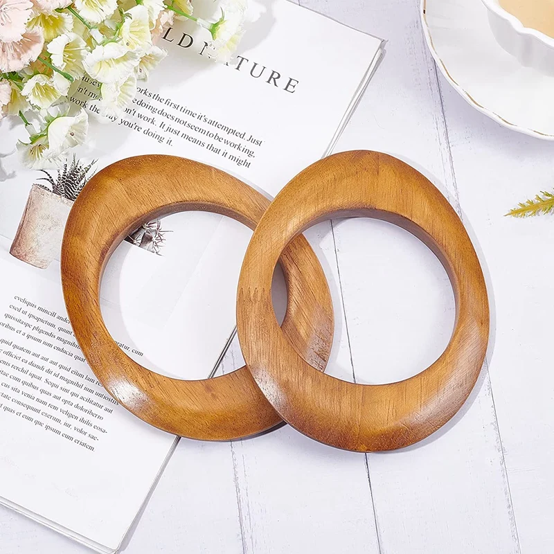 Wooden Retro Purse Bag Handles Natural Wood DIY Handmade Macrame Bag Oval Shaped Handle Replacement For Purse Bag