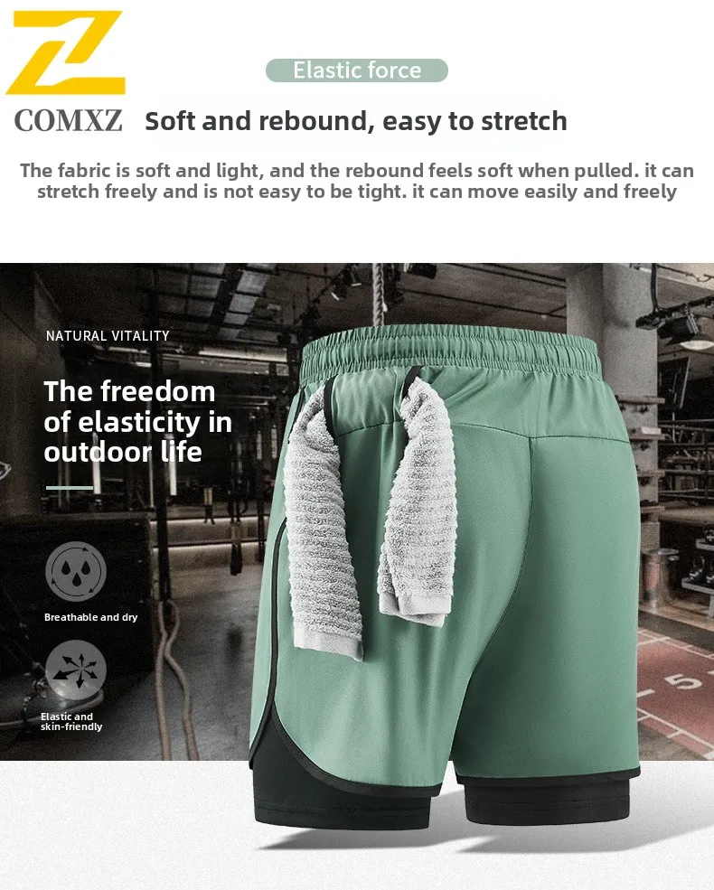 2025 New Summer Gym Sports Shorts Men's high quality Fitness Fake 2 Pieces Stretch Jogging Shorts Casual Quick Dry Beach Shorts