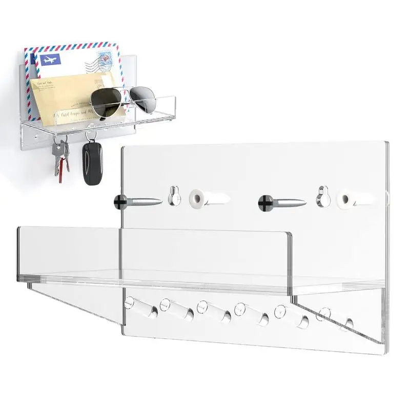 

Mail Holder With Key Hooks Envelope Mail Key Wall-Mounted Acrylic Holder Entryway Hallway Kitchen Shelf For Organization For