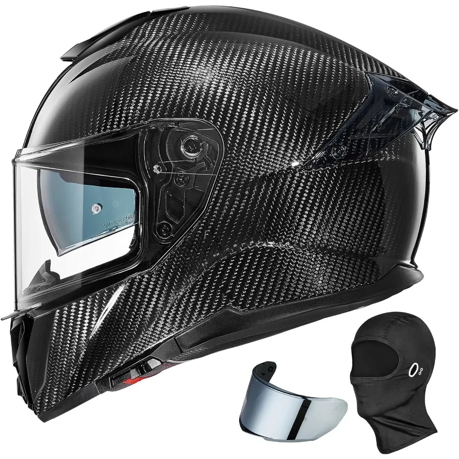 

Мотоциклетные шлемы из углеродного волокна, легкий анфас, двойной козырек, шлем с замком на заднем крыле, совместимый с уличной ездой и