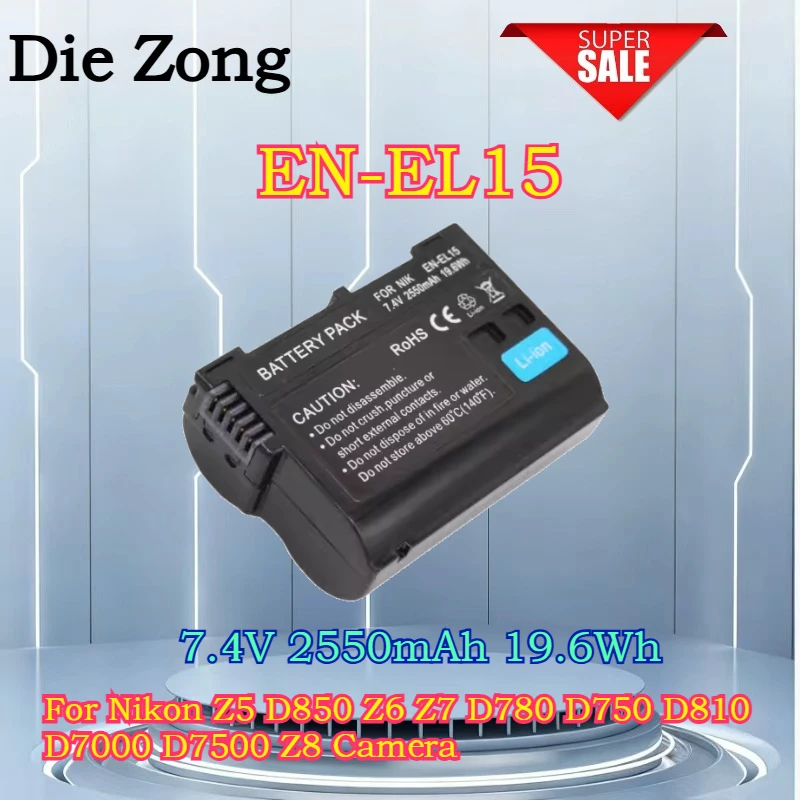 

New EN-EL15 High Quality Digital Battery for Nikon Z5 D850 Z6 Z7 D780 D750 D810 D7000 D7500 Z8 7.4V 2550mAh 18.5Wh