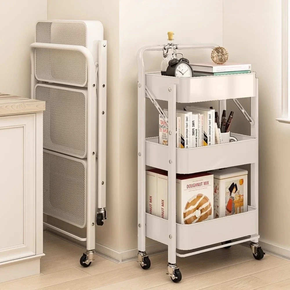 Folding Storage Trolley Rack Kitchen Bathroom Multi Storey Snacks Shelving Bedroom Portable Multi Layer Vegetables Storage Rack