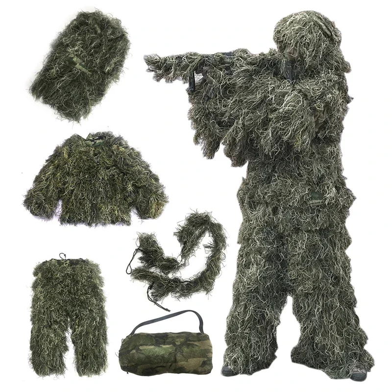 Nowy 5pcs/set Camouflage Ghillie Suit Yowie Tactical Clothes Camo Suit Hunting Paintball Ghillie Suit Men Hunting Clothes