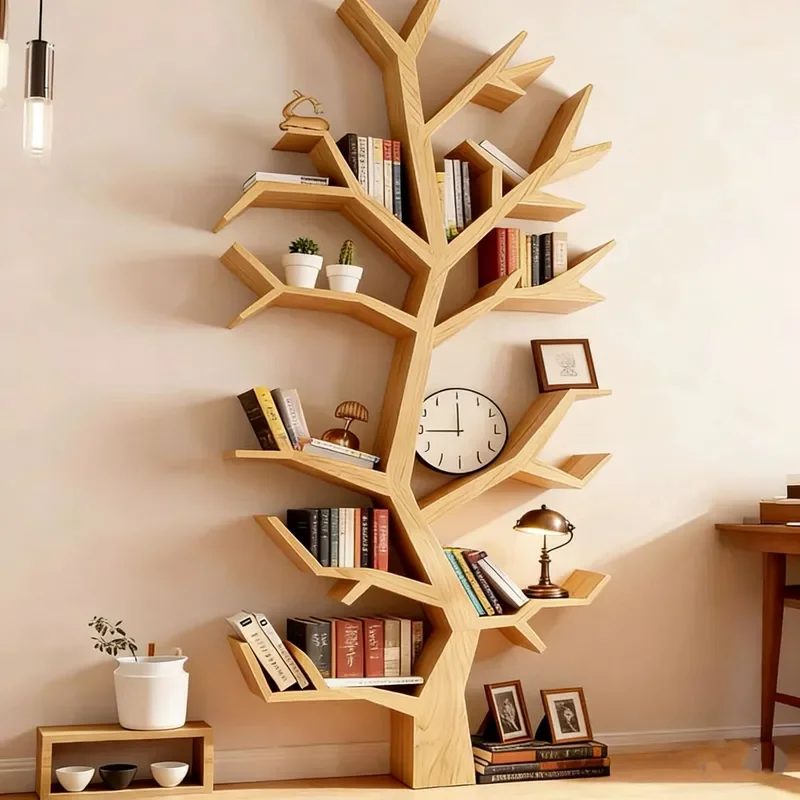 Solid Wood Creative Wall Branch Shelf for Kindergarten Library Office Porch Living Room Special Shaped Bookshelf Entryway