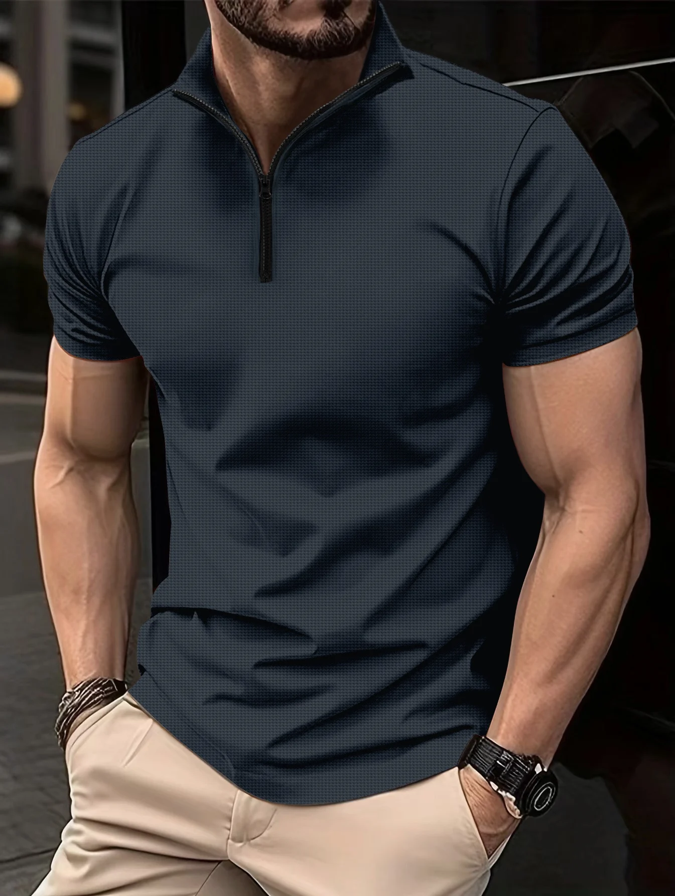 

Summer Men's POLO Shirt Trend New Henry Zipper Breathable Quick Drying Fashion Business personality Street POLO Shirt