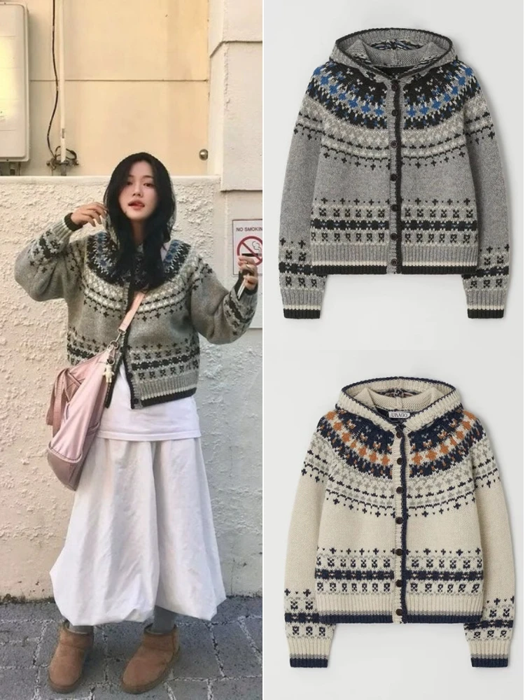 

East Gate Ретро вязаный открытый кардиган с капюшоном женский свободный мягкий ленивый свитер Jaet винтажный длинный свеч круглый Ne