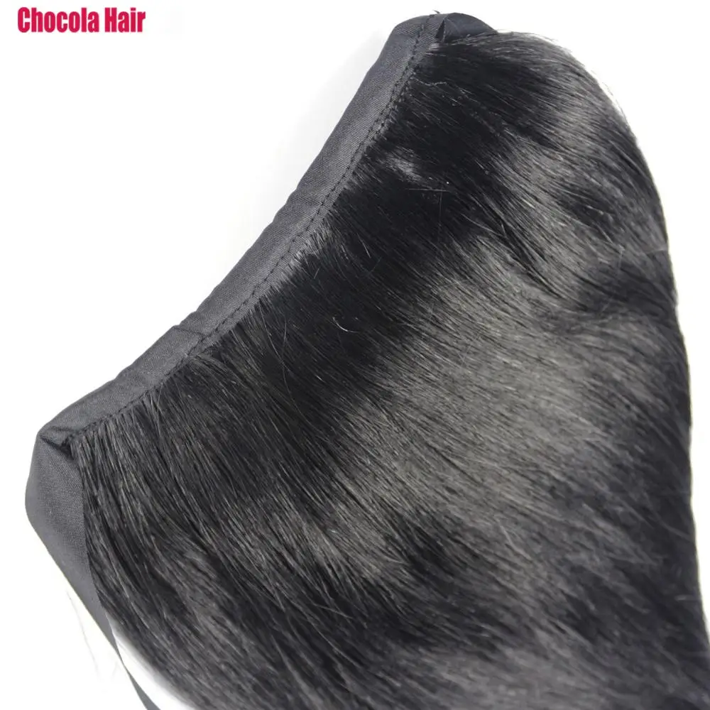 Chocolate-cinta de pelo Remy brasileño, extensiones de cabello humano 100% con Clip de cola de caballo, 16-18 pulgadas, 60g