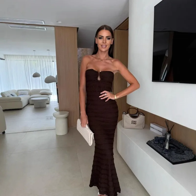 Abito aderente a sirena da donna elegante con spalle scoperte Abito da sera da celebrità con corsetto sottile sexy per ospiti