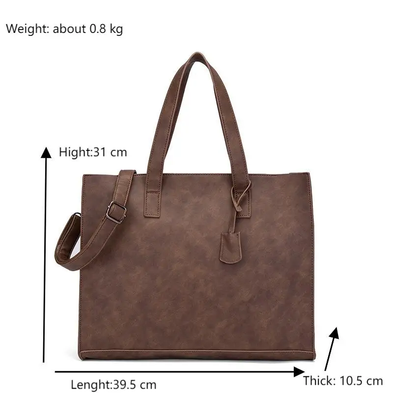 Vintage Men Large Zipper Tote Bags Leather 14 inch Waterproof Business Briefcases Messenger Bag for Man One Shoulder Laptop Bag