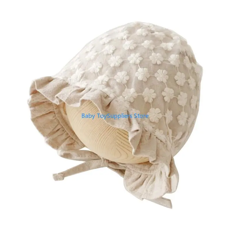 

R1WF Lace Hat Little Girl Infant Soft Lace Up Cotton Bonnet Princess Baby Beach Sun Hats Newborn Photography Props