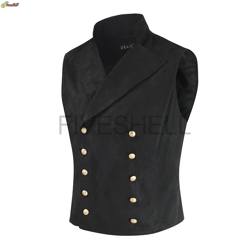 Vintage Suede Mens Victorian Double Breasted Vest Gothic Steampunk Slimfit Rock Star Punk Waistcoat Performance Stage  Costume