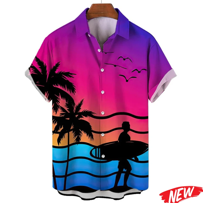 

Plants Graphic Hawaiian Shirt For Men Summer Beach Surf Button Shirts Unisex Tropical Street Lapel Shirt Oversized Short Sleeve