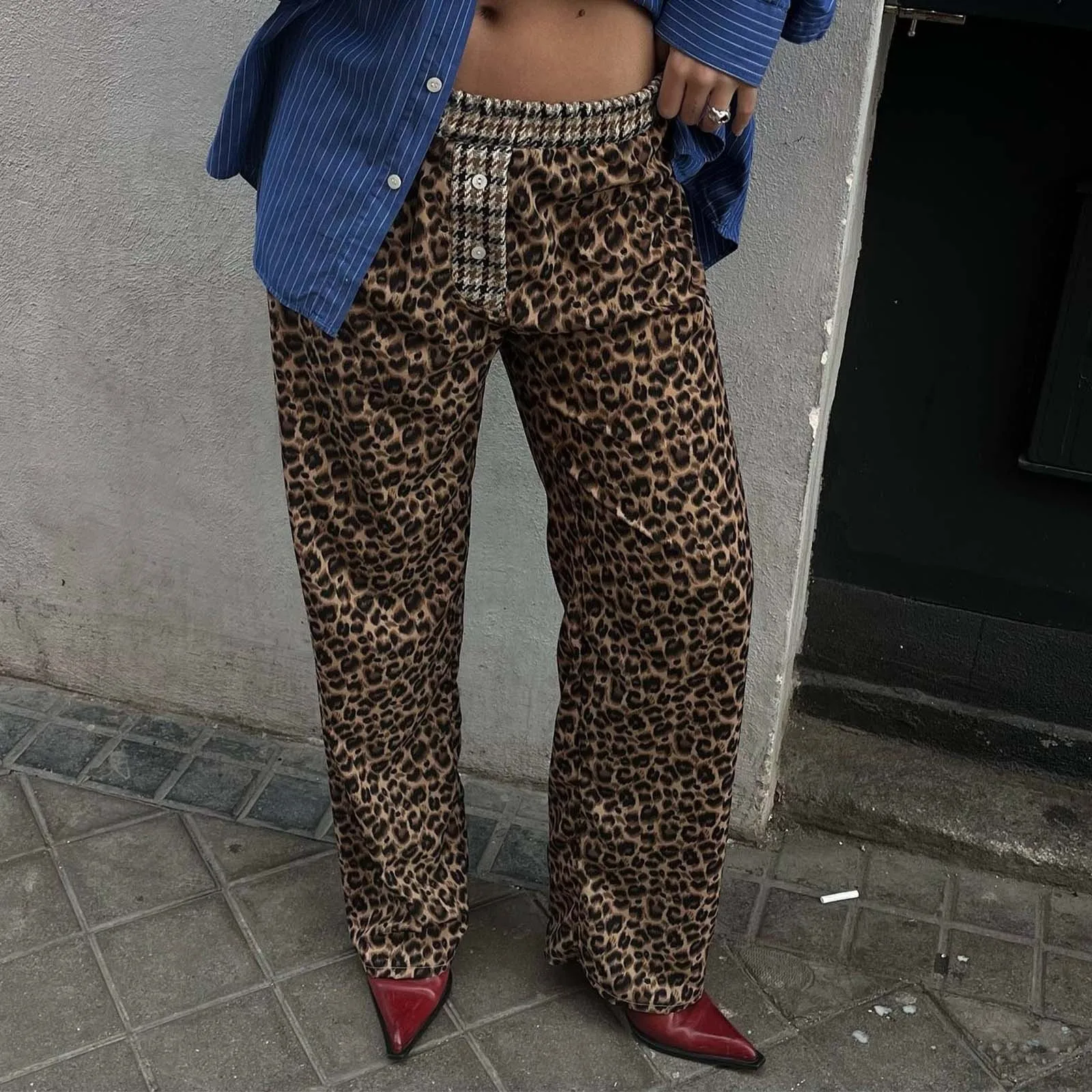 

Fashion Leopard Print Casual Pants Women Loose Chic All Match Vintage Straight Leg Trousers Autumn Fashion Streetwear Lady Pant