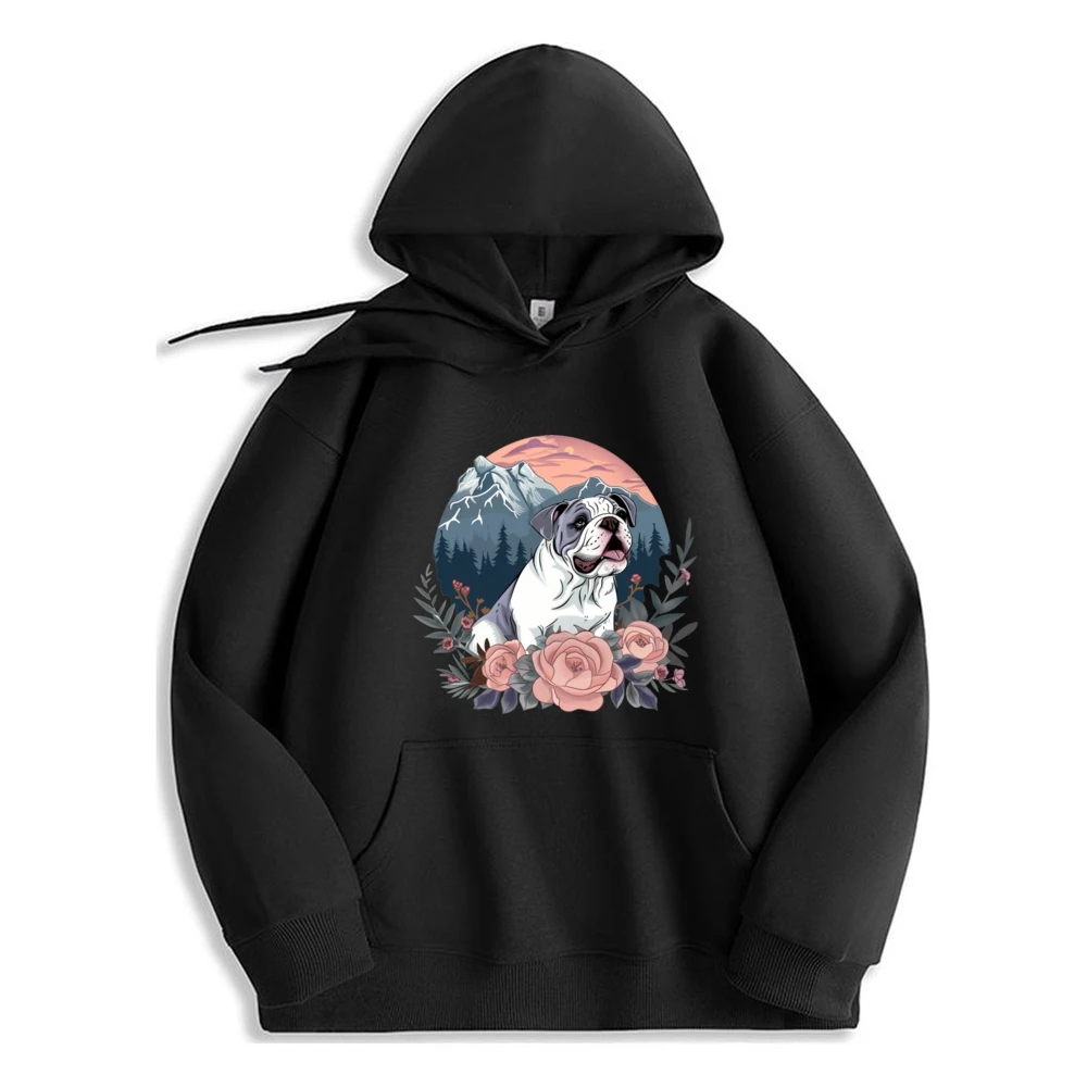 

Cute American Dog Mountain Flower Printed Hoodie Streetwear Trendy Design​​ Pullover Mens Clothing Casual
