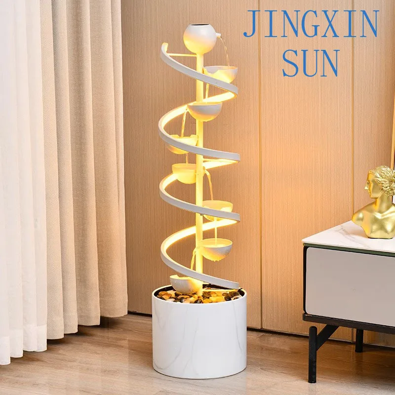 modern light luxury good luck flowing water ornament, living room TV cabinet next to the floor circulating water decoration