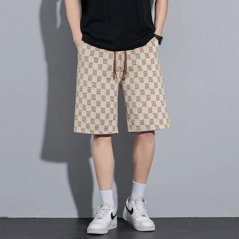 Pantalones cortos informales a cuadros con estampado de letras Vintage, Vitality juvenil, ropa para hombres, moda, cordón elástico, pantalones