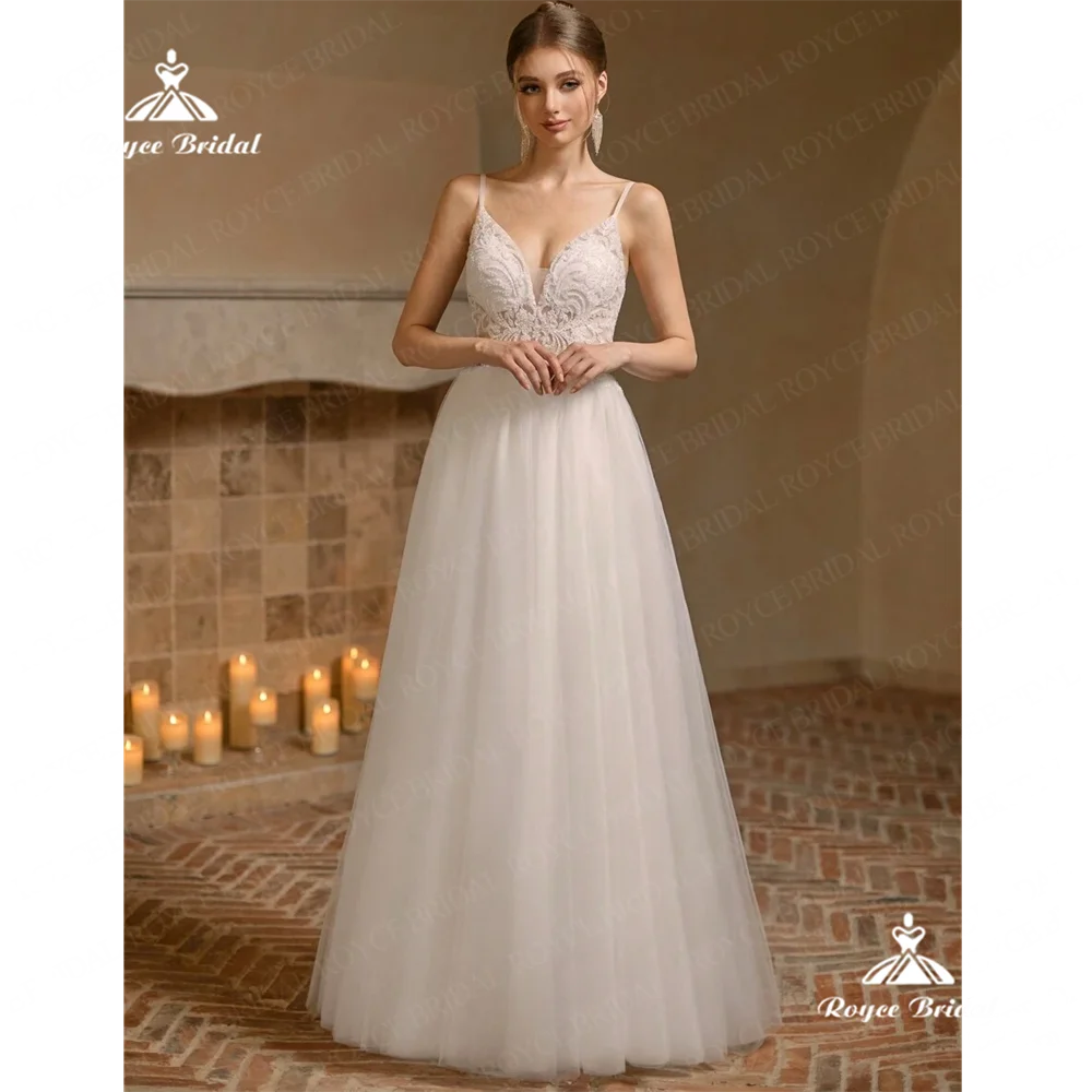 Royce bridal v ncek eine Linie Brautkleid 2025 Spitze Sweep Zug Brautkleid vestido branco noiva civil robes de mariéebridalvestid