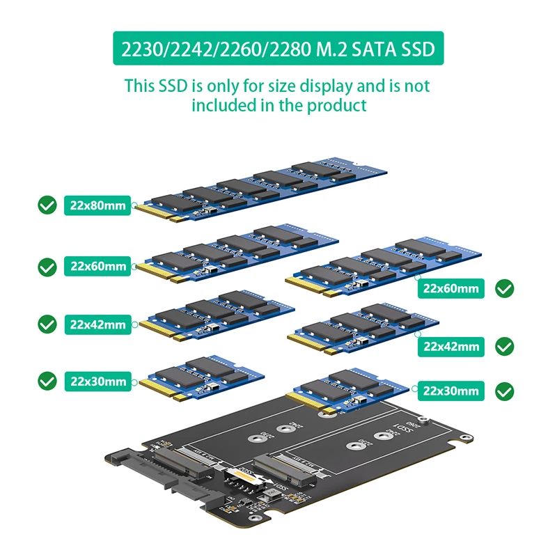 Externe dubbele M.2 B-sleutel/B+M-sleutel naar 2,5-inch SATA3.0-adapter met plastic behuizing voor 2230 2242 2260 2280 NGFF M2 SATA-protocol SSD