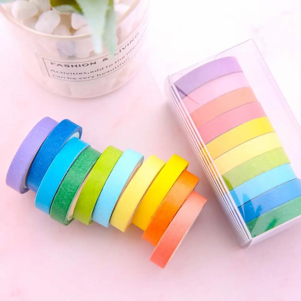 Scrapbooking Sticker Regenboog Kleur Handaccount Effen Kleur Tape Set Decoratieve Tape Afplakken Plakkerig Papier Plakkerig Briefpapier